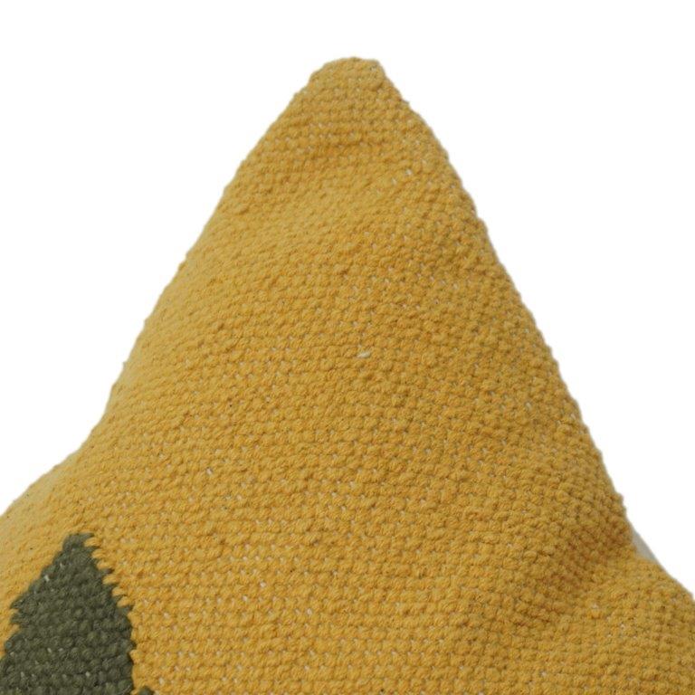 Mustard Yellow Cotton Cushion Cover with Embbroidered Vase & Leaf Design | Modern Abstract Decor | 18x18 Inch - Bulk manufacturer & supplier from Panipat, India
