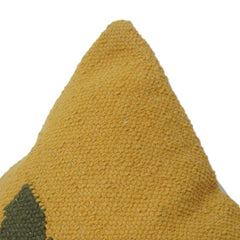 Mustard Yellow Cotton Cushion Cover with Embbroidered Vase & Leaf Design | Modern Abstract Decor | 18x18 Inch