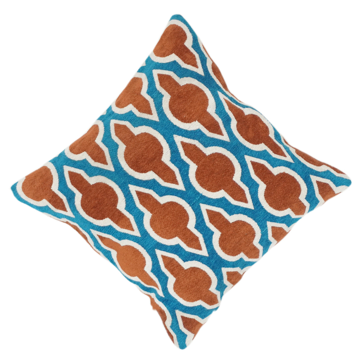 Petrol & Rost Geometrisch Bestickter Kissenbezug aus Baumwolle | Abstraktes Rankenmuster | 45x45 cm Dekokissenbezug - Bulk manufacturer & supplier from Panipat, India