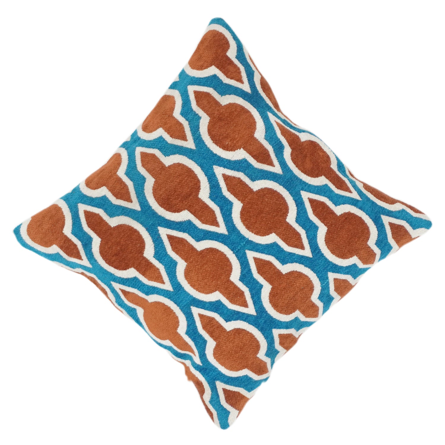 Petrol & Rost Geometrisch Bestickter Kissenbezug aus Baumwolle | Abstraktes Rankenmuster | 45x45 cm Dekokissenbezug