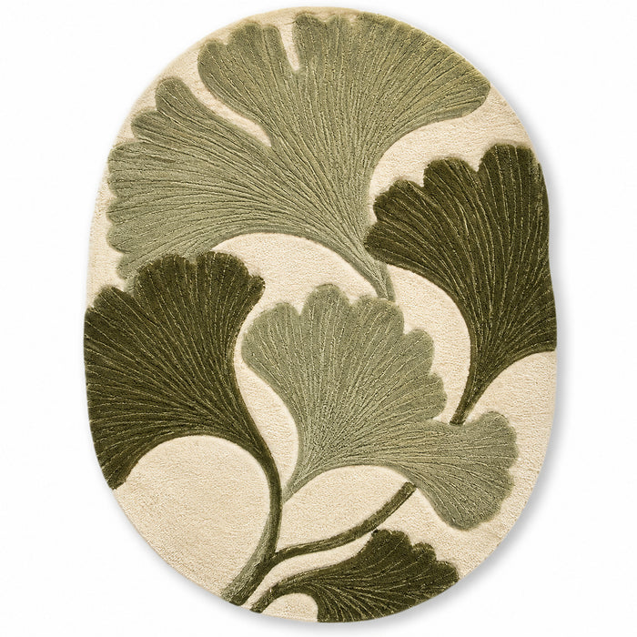 Ginkgo Leaf Printed Rug 60 x 90 cm – Botanical Green Oval Accent Rug for Living Room & Bedroom