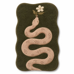 Olive Green Snake & Floral Printed Rug – 60 x 90 cm | Artistic Nature-Inspired Accent Rug