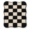 Black & Cream Checkerboard Tufted Rug | Wavy Edge Accent Rug | 70 x 90 cm