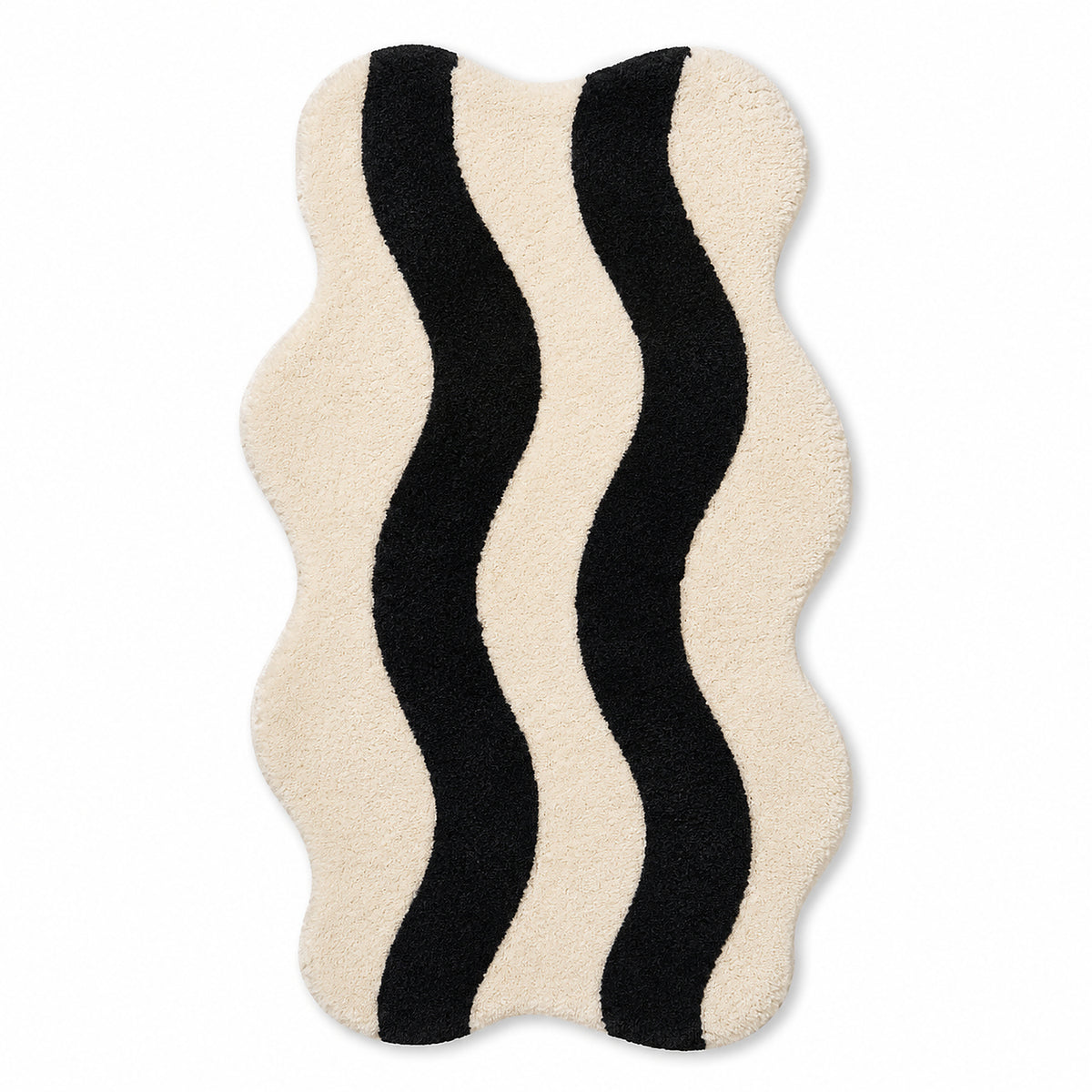 Modern Wavy Black & Ivory Tufted Rug – Abstract Wave Design, 60 x 90 cm