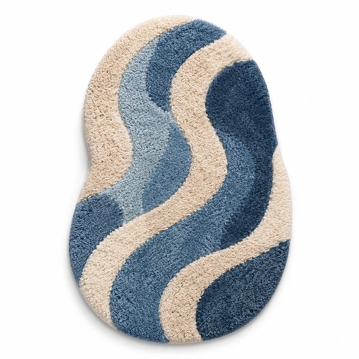 Abstract Wavy Tufted Rug in Blue & Beige – 60 x 90 cm