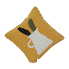 Mustard Yellow Cotton Cushion Cover with Embbroidered Vase & Leaf Design | Modern Abstract Decor | 18x18 Inch
