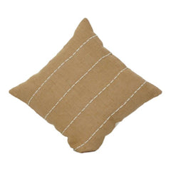 Handbestickter Baumwoll-Kissenbezug – Beige gestreiftes Stichdesign | 45x45 cm | Minimalistische moderne Dekokissen