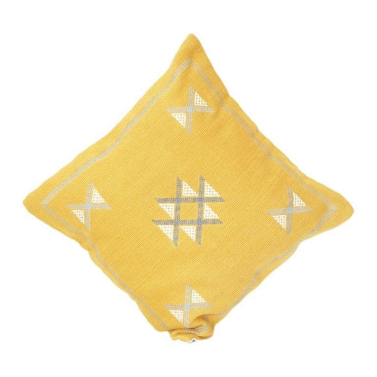 Housse de coussin en coton brodé géométrique jaune 45x45 cm | Taie d'oreiller décorative moderne et minimaliste - Bulk manufacturer & supplier from Panipat, India