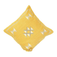 Yellow Geometric Embroidered Cotton Cushion Cover 45x45 cm | Modern Minimal Accent Pillow Case