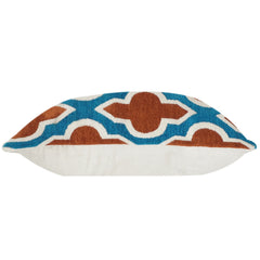 Teal & Rust Geometric Embroidered Cotton Cushion Cover | Abstract Trellis Pattern | 18x18 Inch Decorative Pillow Cover