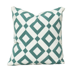 Geometric Embroidered Cotton Cushion Cover 45x45 cm – Teal Diamond Pattern | Modern Decorative Throw Pillow