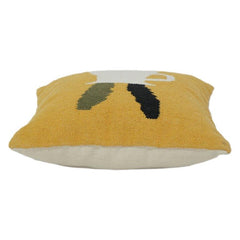 Mustard Yellow Cotton Cushion Cover with Embbroidered Vase & Leaf Design | Modern Abstract Decor | 18x18 Inch