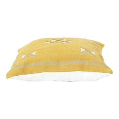 Yellow Geometric Embroidered Cotton Cushion Cover 45x45 cm | Modern Minimal Accent Pillow Case