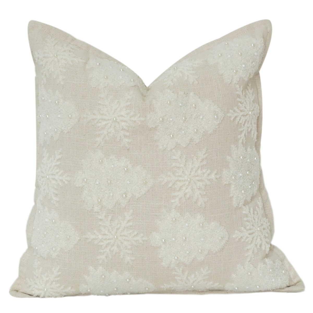 Ivory Snowflake Embroidered Cotton Cushion Cover | Textured Winter-Inspired Throw Pillow | 18x18 Inch - Bulk manufacturer & supplier from Panipat, India