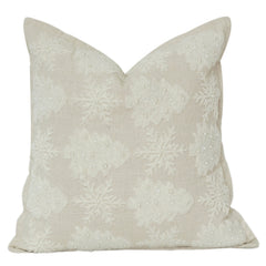 Ivory Snowflake Embroidered Cotton Cushion Cover | Textured Winter-Inspired Throw Pillow | 18x18 Inch