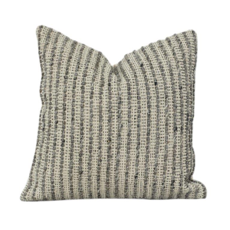 Handwoven Wool Cushion Cover 45x45 cm | Textured Striped Design | Neutral Decorative Pillow Cover with Hidden Zipper