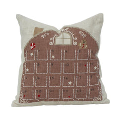 Weihnachtliches Lebkuchenhaus Adventskalender-Kissenbezug – Bestickter Baumwoll-Feiertagskissenbezug mit Taschen (45x45 cm)
