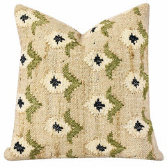 Bestickter Kissenbezug aus Naturjute | Handgewebtes Strukturiertes Dekokissen | Rustikales Boho Blumenmuster | 45x45 cm