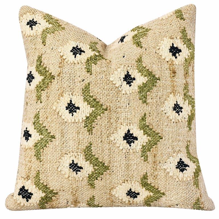 Natural Jute Embroidered Cushion Cover | Handwoven Textured Throw Pillow | Rustic Boho Floral Design | 18x18 Inch