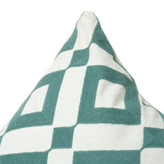 Geometric Embroidered Cotton Cushion Cover 45x45 cm – Teal Diamond Pattern | Modern Decorative Throw Pillow