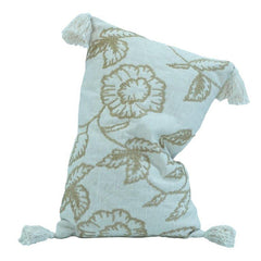 Bestickter Kissenbezug aus Baumwolle mit Quasten – florales Faden-Design | 35x50 cm rechteckiger dekorativer Kissenbezug
