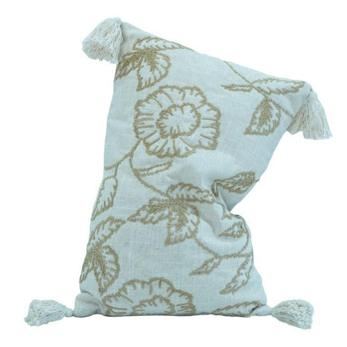 Bestickter Kissenbezug aus Baumwolle mit Quasten – florales Faden-Design | 35x50 cm rechteckiger dekorativer Kissenbezug