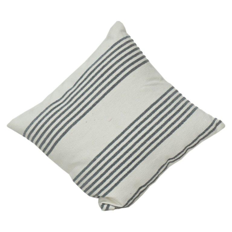 Minimalist Striped Cotton Cushion Cover 45x45 cm | Neutral Woven Throw Pillow Cover with Grey Stripes | Modern Farmhouse Decor