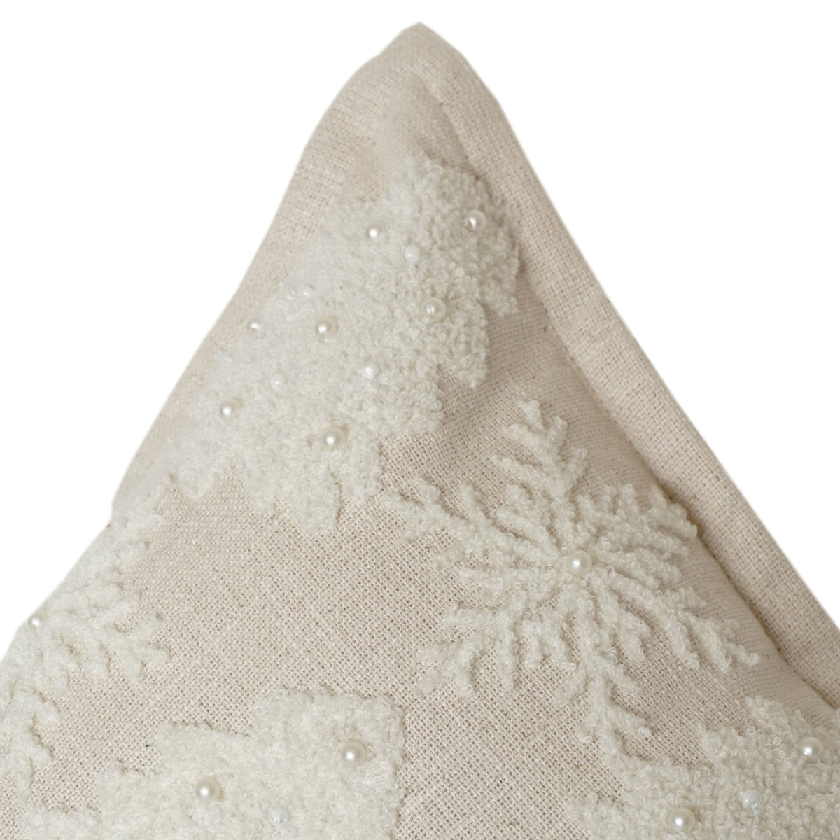 Ivory Snowflake Embroidered Cotton Cushion Cover | Textured Winter-Inspired Throw Pillow | 18x18 Inch - Bulk manufacturer & supplier from Panipat, India
