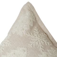 Ivory Snowflake Embroidered Cotton Cushion Cover | Textured Winter-Inspired Throw Pillow | 18x18 Inch