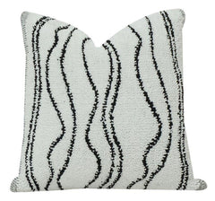 Black Wave Embroidered Cotton Cushion Cover | Textured Modern Abstract Design | 18x18 Inch