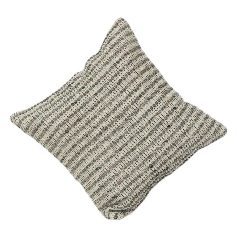 Handwoven Wool Cushion Cover 45x45 cm | Textured Striped Design | Neutral Decorative Pillow Cover with Hidden Zipper
