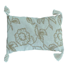 Bestickter Kissenbezug aus Baumwolle mit Quasten – florales Faden-Design | 35x50 cm rechteckiger dekorativer Kissenbezug