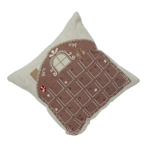 Housse de coussin calendrier de l'Avent Pain d'épices de Noël – Housse de coussin de vacances en coton brodé avec poches (45x45 cm)