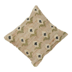 Bestickter Kissenbezug aus Naturjute | Handgewebtes Strukturiertes Dekokissen | Rustikales Boho Blumenmuster | 45x45 cm