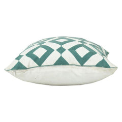 Geometric Embroidered Cotton Cushion Cover 45x45 cm – Teal Diamond Pattern | Modern Decorative Throw Pillow