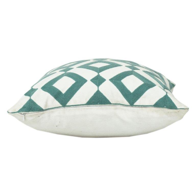 Geometric Embroidered Cotton Cushion Cover 45x45 cm – Teal Diamond Pattern | Modern Decorative Throw Pillow