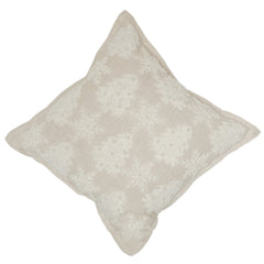 Ivory Snowflake Embroidered Cotton Cushion Cover | Textured Winter-Inspired Throw Pillow | 18x18 Inch