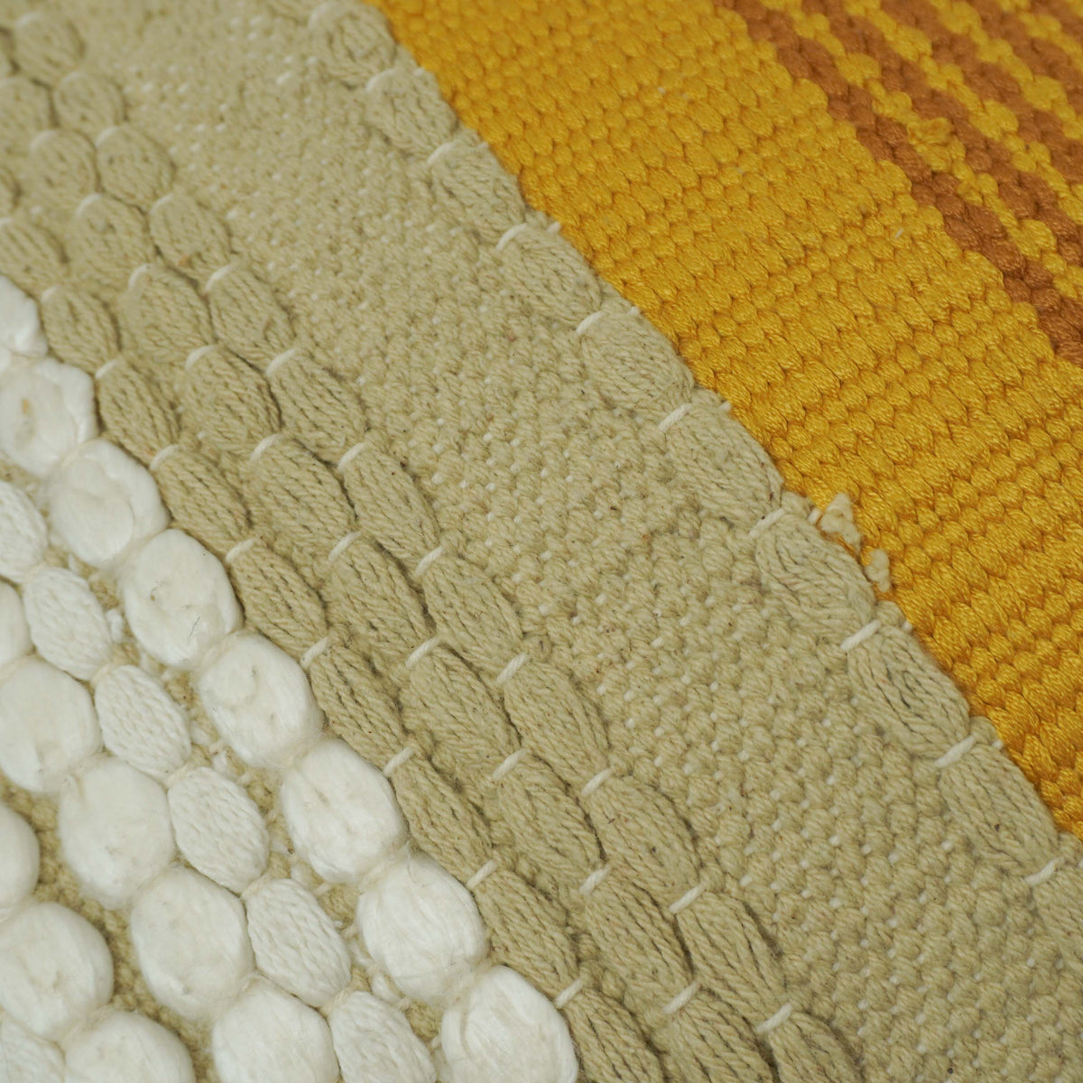 Handwoven Textured Striped Cushion Cover 45x45 CM – Mustard, Cream & Natural Tones