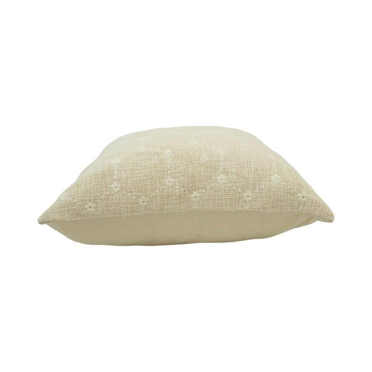 Ivory Geometric Embroidered Cotton Cushion Cover – 45x45 cm | Textured Boho Throw Pillow Cover - Bulk manufacturer & supplier from Panipat, India