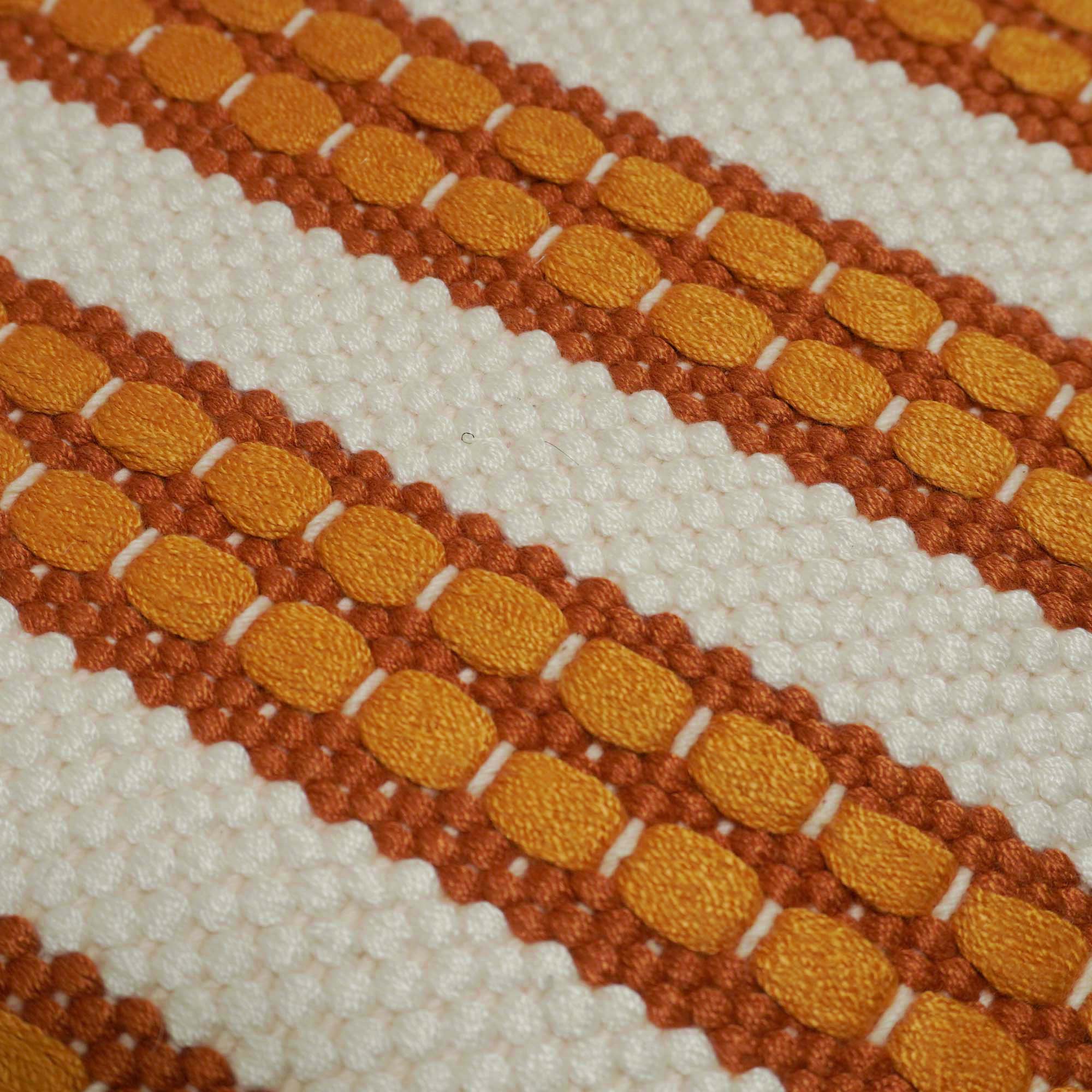 Handwoven Cotton Striped Cushion Cover 45x45 cm | Textured Woven Throw Pillow Cover | Rust & Ivory Decorative Cushion Cover | Hidden Zipper | 18x18 Inch