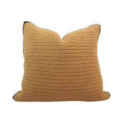 Handcrafted Crochet Cushion Cover – Mustard Beige Textured Cotton Pillow Cover | 45x45 cm