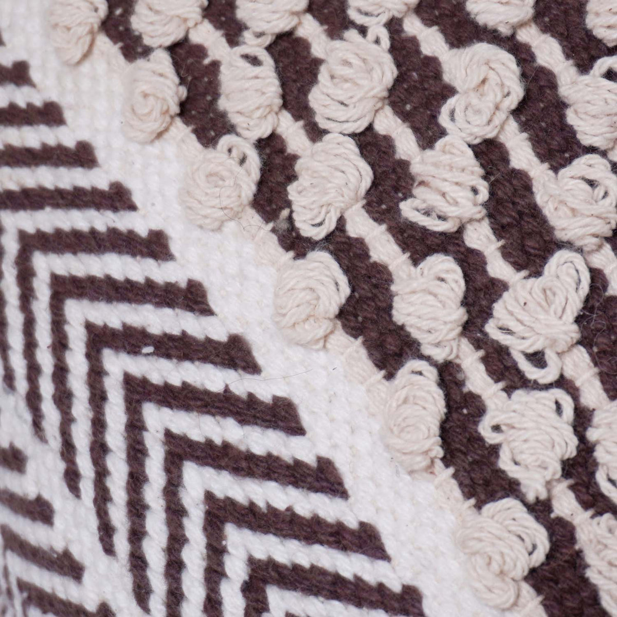 Handmade Textured Cotton Cushion Cover 45x45 cm | Brown & Ivory Woven Boho Throw Pillow Cover | Artisan Decorative Cushion Case - Bulk manufacturer & supplier from Panipat, India
