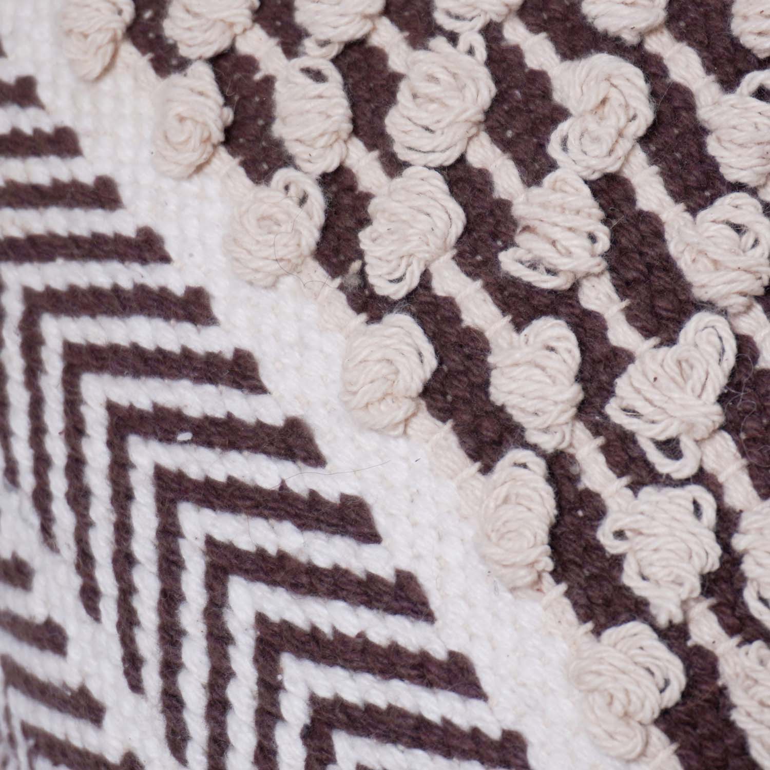 Handmade Textured Cotton Cushion Cover 45x45 cm | Brown & Ivory Woven Boho Throw Pillow Cover | Artisan Decorative Cushion Case