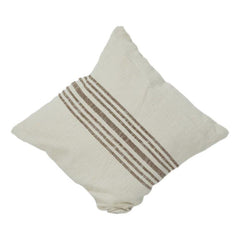 Handwoven Cotton Cushion Cover with Rustic Stripe Design | Neutral Beige Decorative Pillow Cover | 18x18 Inch