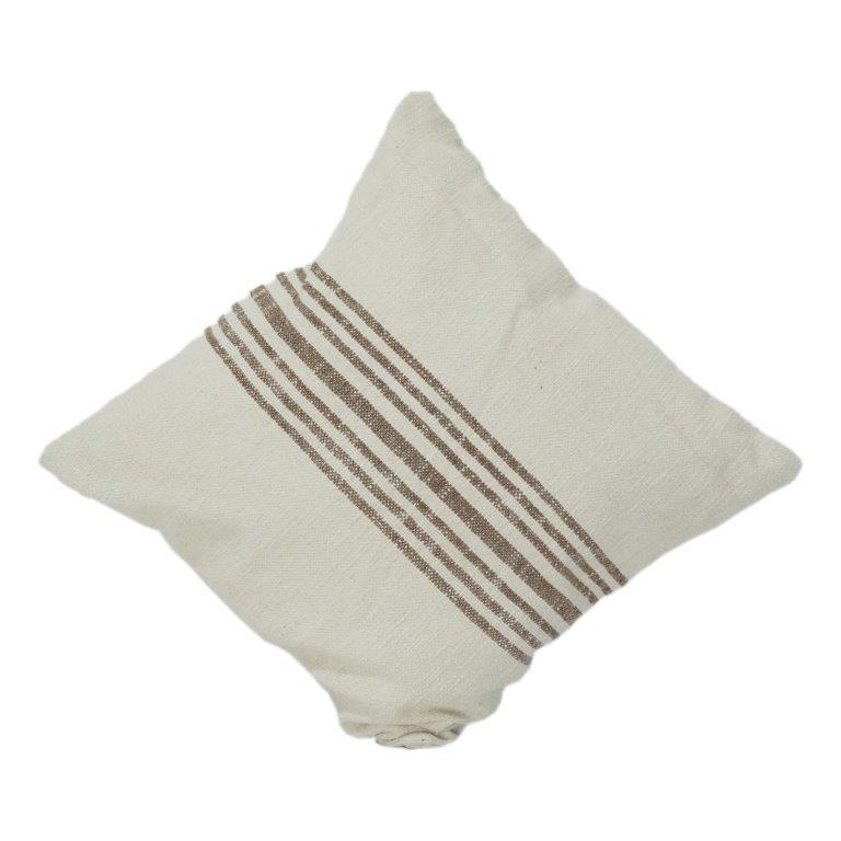 Handwoven Cotton Cushion Cover with Rustic Stripe Design | Neutral Beige Decorative Pillow Cover | 18x18 Inch