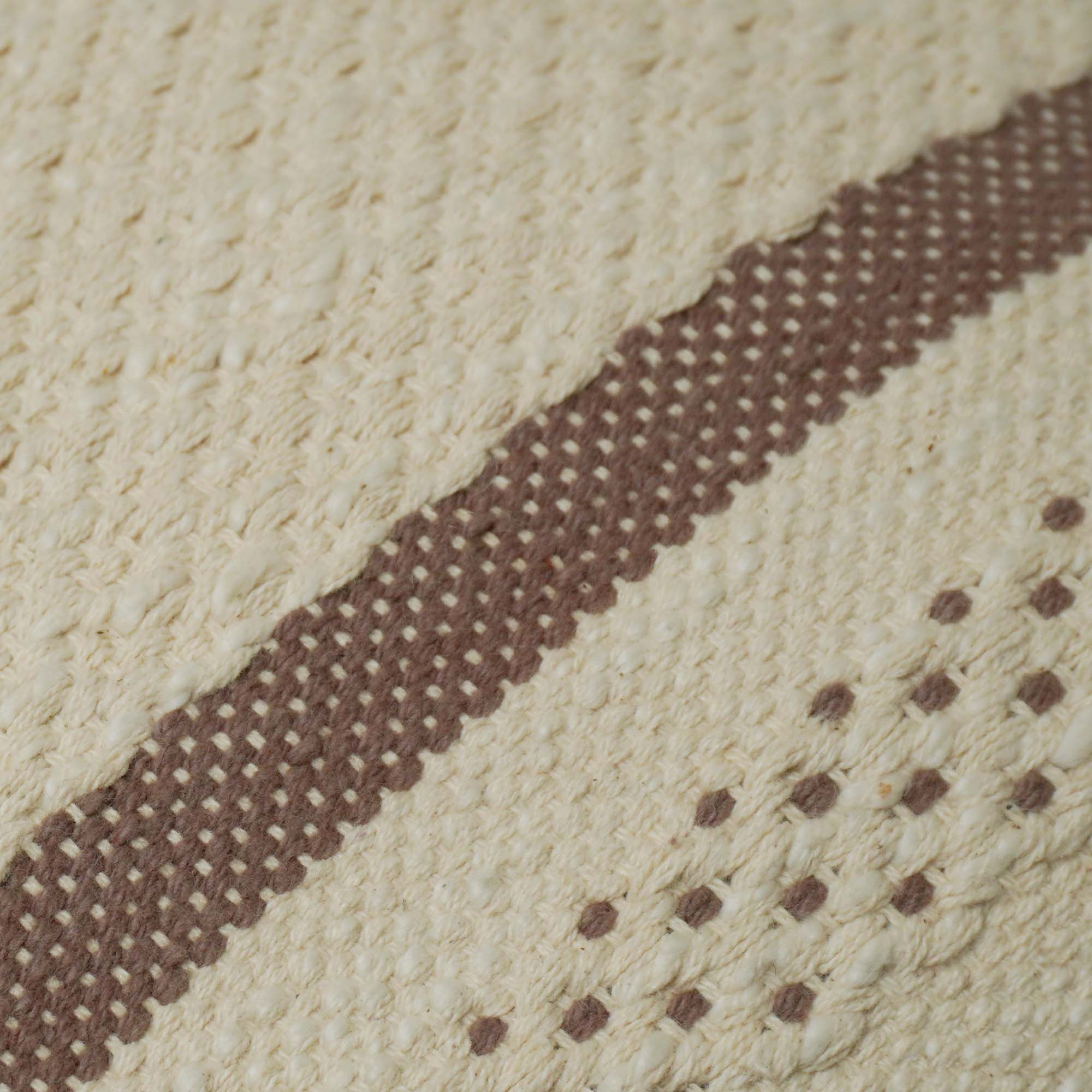 Handwoven Cotton Cushion Cover 45x45 cm | Textured Woven Stripe Design with Tassels | Decorative Boho Throw Pillow Cover | Concealed Zip | Natural & Brown