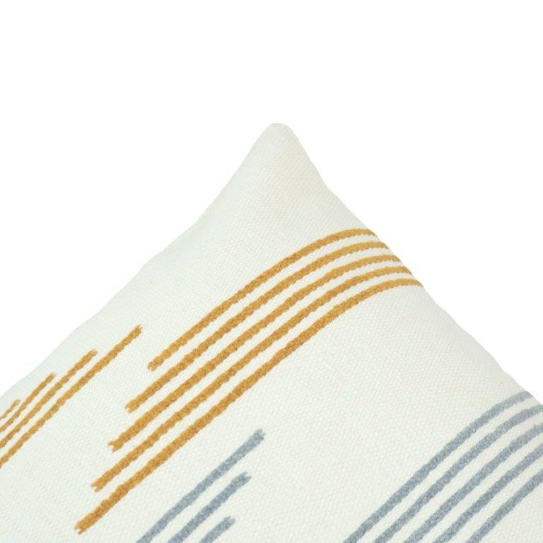 Handmade Cotton Cushion Cover 45x45 cm | Modern Geometric Embroidered Throw Pillow Cover | Ivory Decorative Cushion