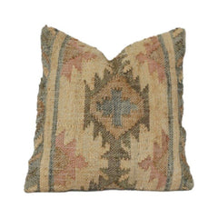 Handwoven Kilim Cotton Cushion Cover – Vintage Tribal Geometric Design in Earthy Tones (18x18 Inch)