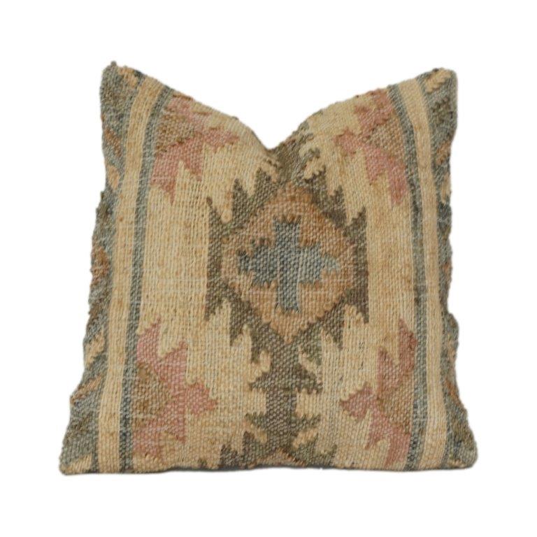 Handwoven Kilim Cotton Cushion Cover – Vintage Tribal Geometric Design in Earthy Tones (18x18 Inch)