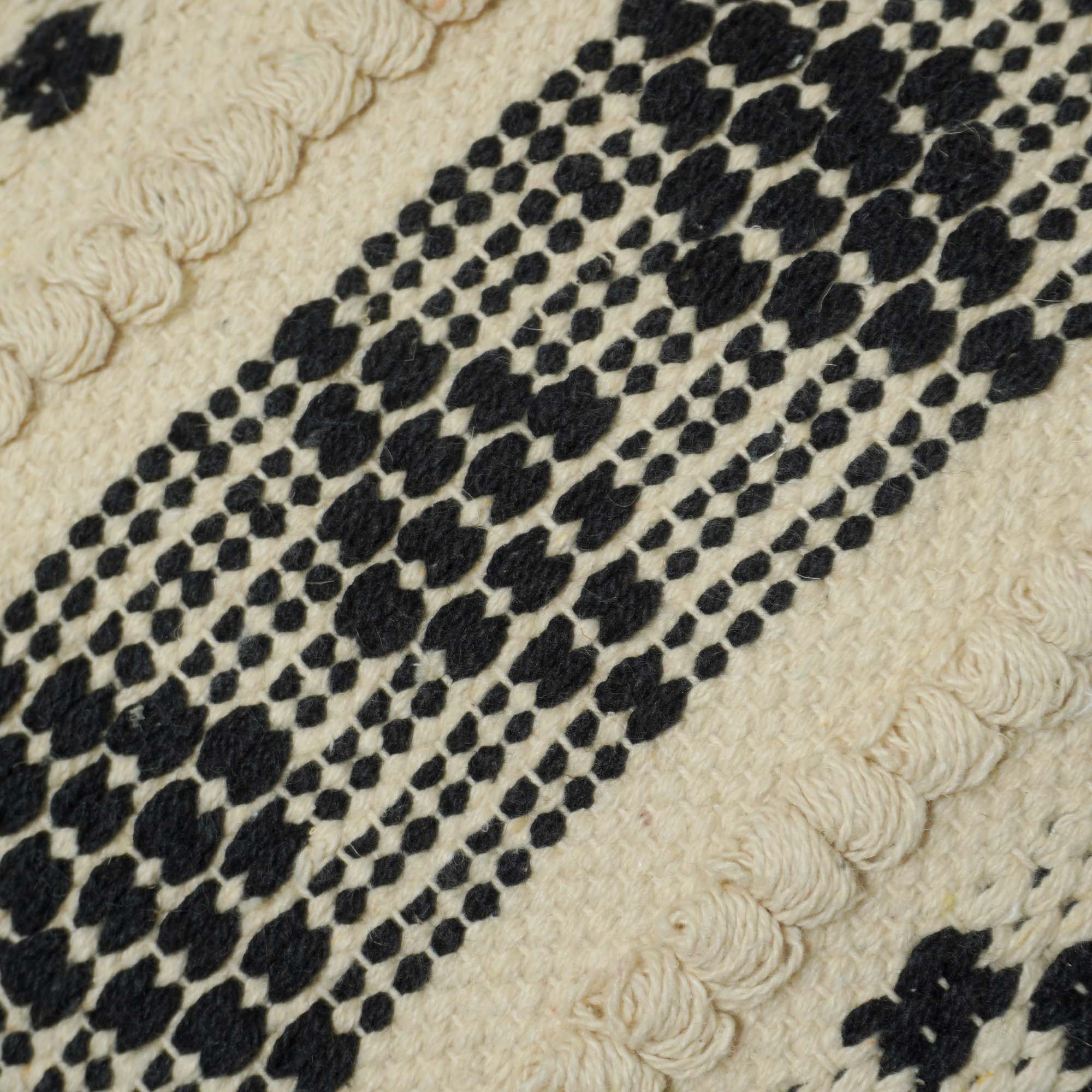 Handwoven Cotton Cushion Cover 45x45 cm | Black & Ivory Geometric Woven Decorative Throw Pillow Cover | Boho Farmhouse Sofa Cushion Cover with Hidden Zip